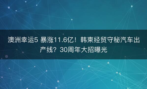 澳洲幸运5 暴涨11.6亿！韩柬经贸守秘汽车出产线？30周年大招曝光